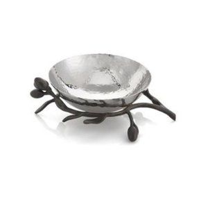 *NIB* MICHAEL ARAM "OLIVE BRANCH" Hammered SS Nut Dish Bowl / Catch All
